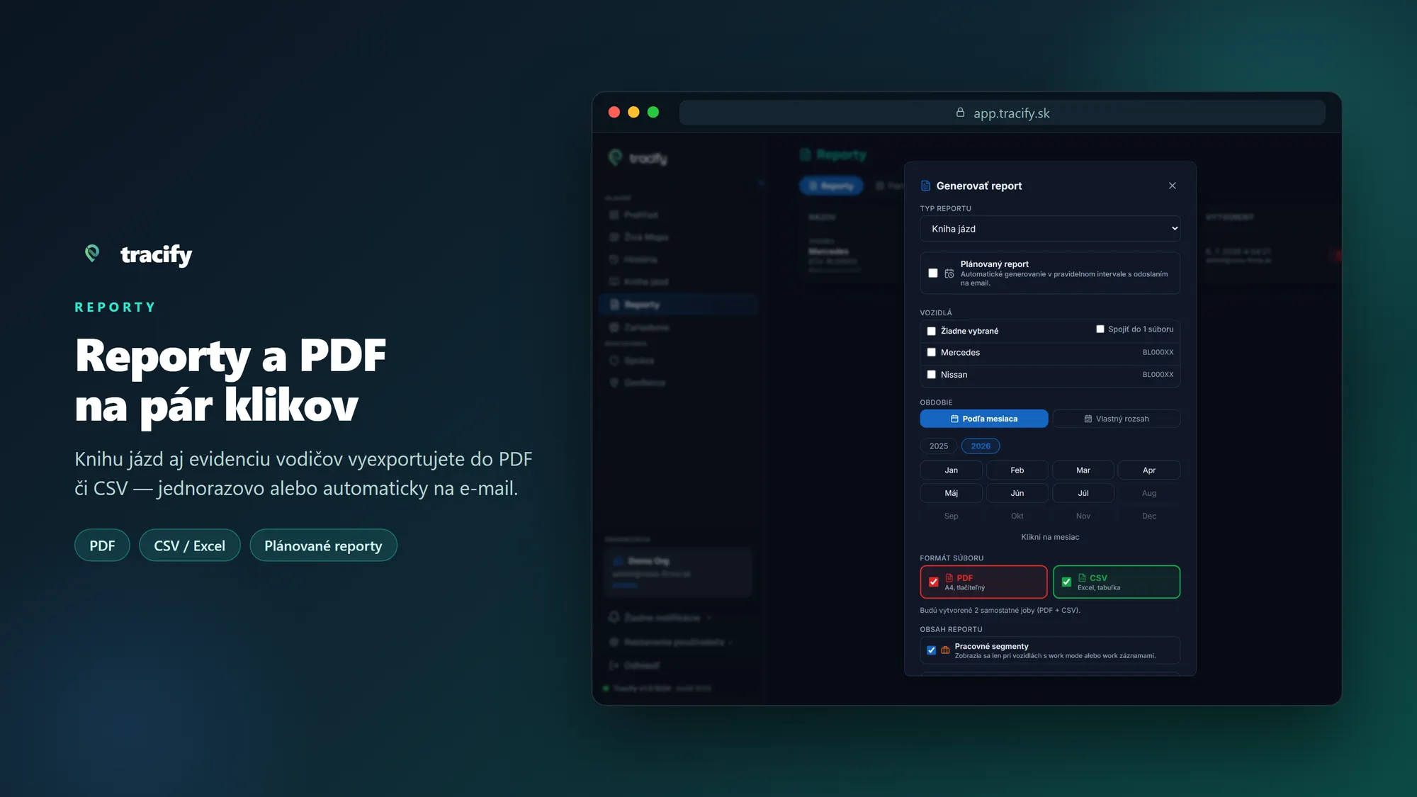 Reporty a exporty knihy jázd do PDF a CSV